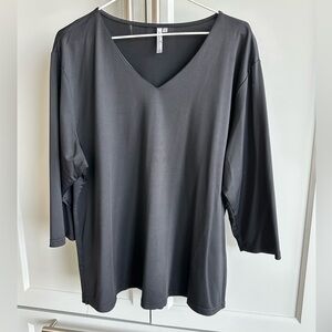 Lulu-B Women’s Plus Size 1X Black V-Neck 3/4 Sleeve UPF 50+ Cooling Top Blouse